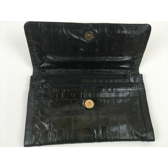 Genuine Brown Eel Skin Vintage Purse 2 zipper compartment magnetic closure - Picture 3 of 13